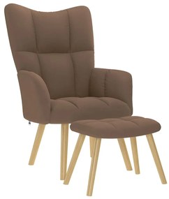 vidaXL Scaun de relaxare cu taburet, maro, textil