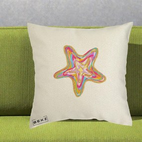 Perna Decorativa Stea de Mare Colorata Psiheledic, 40x40 cm, Ecru, Husa Detasabila, Perna Inclusa, BEKZ®