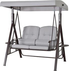 Outsunny leagăn Hollywood 2 locuri pentru grădină cu acoperiș, pernă și tăviță, metal, poliester, gri, 162 x 118 x 173 cm | Aosom Romania