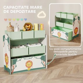 AIYAPLAY Raft pentru Jucării Copii cu 3 Niveluri și 6 Containere Detașabile din Material Textil, Mobilier Organizator pentru Dormitor, Cameră de Joacă și Sufragerie, Verde | Aosom Romania