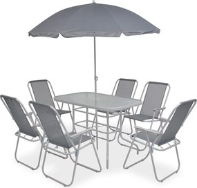 vidaXL Set mobilier de exterior, 8 piese, gri, oțel și textilenă