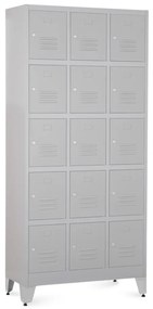 Dulap metalic - 15 cutii, 90 x 40 x 196,5 cm, picioare reglabile, încuietoare cilindrică, gri deschis - ral 7035