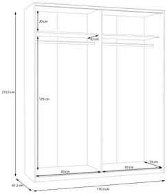 Dulap cu oglindă KARO, 170 x 210 cm, alb
