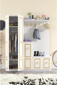 Cuier hol cu pantofar alb -auriu,Vera Homs 183 x 35 x 150 cm 