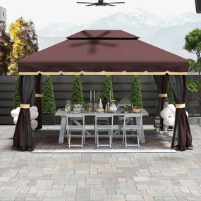 Outsunny Foisor Gradina pliabil cu Plasa de tantari si Acoperis dublu,3x4m Cafeniu | Aosom Romania