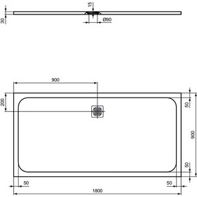 Cadita dus compozit 180x90 cm Ideal Standard Ultra Flat S, alb Alb, 1800x900 mm