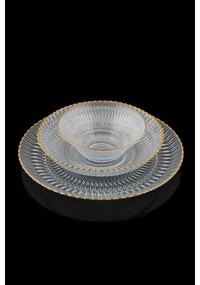 Set de masă 12 piese, sticlă transparentă cu detalii aurii