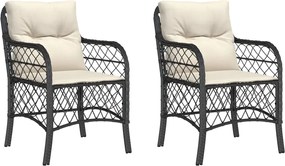 vidaXL Scaune de grădină cu perne, 2 buc., negru, poliratan