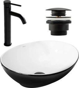 Set lavoar pe blat Rea Sofia alb-negru + baterie Lungo + ventil Click-Clack universal