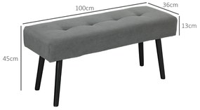 HOMCOM Bancă Tapițată din Catifea cu Șezut Căptușit și Picioare din Oțel, 100x36x45 cm, Gri | Aosom Romania