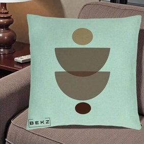 Perna Decorativa Geometric Boho Semicercuri Brun, 40x40 cm, Verde Menta, Husa Detasabila, Perna Inclusa, BEKZ®