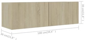 Comode TV, 4 buc., stejar sonoma, 100x30x30 cm, PAL 4, Stejar sonoma, 100 x 30 x 30 cm