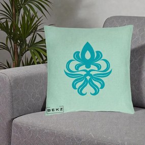 Perna Decorativa Ornament Turcoaz Fleur de Lis, 40x40 cm, Verde Menta, Husa Detasabila, Perna Inclusa, BEKZ®