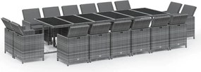 vidaXL Set mobilier de grădină cu perne, 17 piese, gri, poliratan