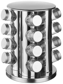 Raft metalic pentru condimente + recipiente din sticlă - 17 elemente incluse