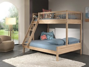 Pat de Familie Supraetajat Forrest Oak (140x200 cm + 90x200 cm), pentru Camera Copii, din Lemn de Stejar, Natur – Vipack