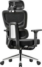 VARENO-H – Scaun ergonomic cu tetieră 4D, șezut culisant, suport lombar, cotiere 3D, reclinare 135°, suport pentru picioare, Negru