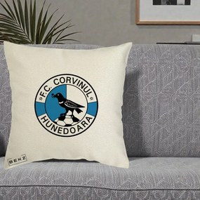 Perna Personalizata FC Corvinul Hunedoara Fotbal, 40x40 cm, Ecru, Husa Detasabila, Perna Inclusa, BEKZ®