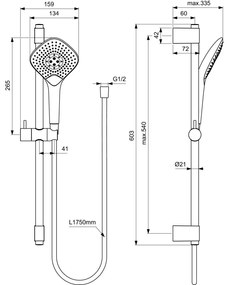 Set de dus Ideal Standard Idealrain EvoJet Diamond cu bara 60 cm, para dus 3 functii si furtun, crom lucios