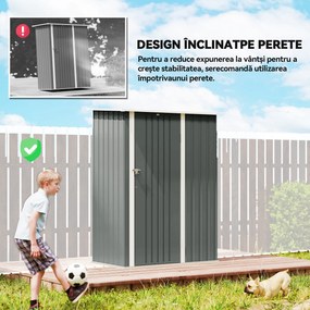 Outsunny Depozit de Grădină 1.07m² din Oțel Zincat, Depozit pentru Unelte cu Ușă Blocabilă și Acoperiș Înclinat, 142x86x189 cm, Gri Deschis | Aosom Romania