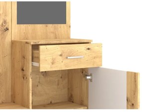 NOLAN – panou de hol cu oglindă, stejar artisan/alb