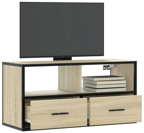 vidaXL Dulap TV, stejar sonoma, 80x31x39,5 cm, lemn prelucrat și metal