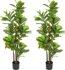 HOMCOM Set de 2 plante artificiale de interior 150 cm, plantă falsă ficus lyre cu ghiveci din ciment, verde | Aosom Romania