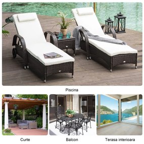 Set mobilier Gradina din Ratan Outsunny, 2 Sezlong Pliabile si Masuta, Maro 200×73×103cm | Aosom.ro