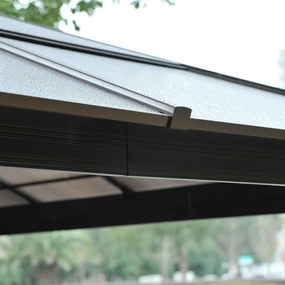 Outsunny Pavilion de grădină Hardtop 4.2 x 3.6 m, Draperii cu plasă împotriva insectelor, Structură din aluminiu, Maro+Crem | Aosom Romania