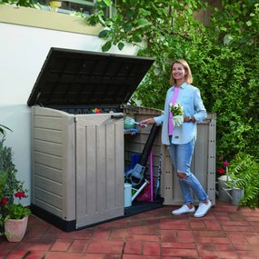 Depozitare în plastic pentru grădină, bej-maro, în afara spațiului maxim