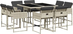 vidaXL Set mobilier grădină cu perne, 9 piese, gri deschis, poliratan