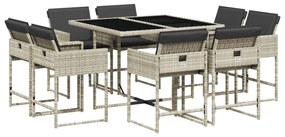 3278146 vidaXL Set mobilier grădină cu perne, 9 piese, gri deschis, poliratan