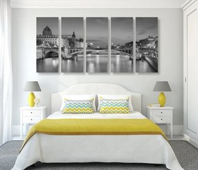 Tablou 5-piese panorama orbitoare ale Parisului în design alb-negru