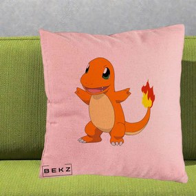Perna Personalizata Charmander Pokemon, 40x40 cm, Roz, Husa Detasabila, Perna Inclusa, BEKZ®