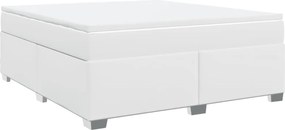 vidaXL Pat box spring cu saltea, alb, 180x200 cm, piele ecologică