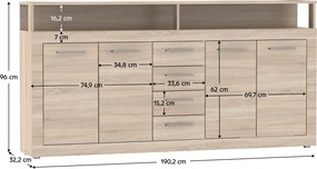 Comodă combinată, stejar sonoma, LUNYSA 2 NEW