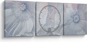 Tablou - Flori albastre pe perete (cu ceas) (90x30 cm)