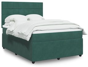 3294637 vidaXL Pat box spring cu saltea, verde închis, 140x190 cm, catifea