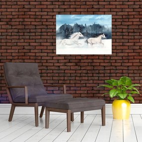 Tablou pe sticlă cu caii pictați (70x50 cm)