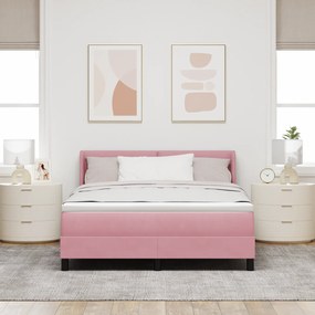 Pat cu saltea Box Spring vidaXL Roz 140x190 cm Catifea