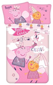 Lenjerie de pat din bumbac pentru copii Jerry Fabrics Peppa Pig, 140 x 200 cm, roz