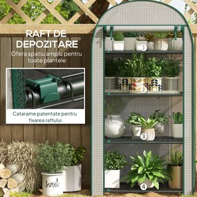 Outsunny Sera de Gradina cu Rafturi din Metal si Copertina din PE, Sera pentre Legume cu Usa Rulou 80x49x160cm, Verde | Aosom Romania