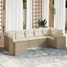 vidaXL Set canapele de grădină, 7 piese, cu perne, bej, poliratan