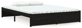 814928 vidaXL Cadru de pat dublu, negru, 135x190 cm, lemn masiv