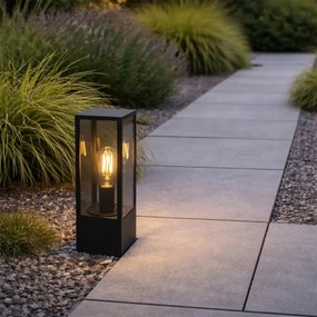 Lampă de exterior cu stativ neagră cu sticlă fumuriu 40 cm IP44 - Charlois