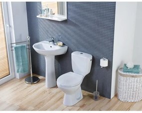 Set vas WC compact Cersanit, President, cu iesire orizontala, cu rezervor si capac, alb