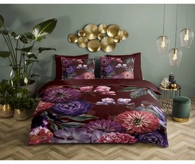 Lenjerie de pat din bumbac organic pentru pat de o persoană Descanso Gerbera, 140 x 220 cm, violet închis