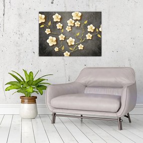 Tablou pe sticlă - Arbust auriu pe fundal negru (70x50 cm)