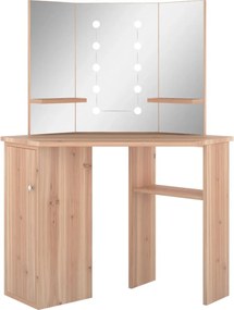 vidaXL Masă de toaletă de colț cu LED, stejar, 111x54x141,5 cm
