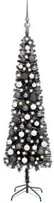 Set pom de Craciun subtire cu LED-uri si globuri, negru, 240 cm 1, negru si gri, 240 cm